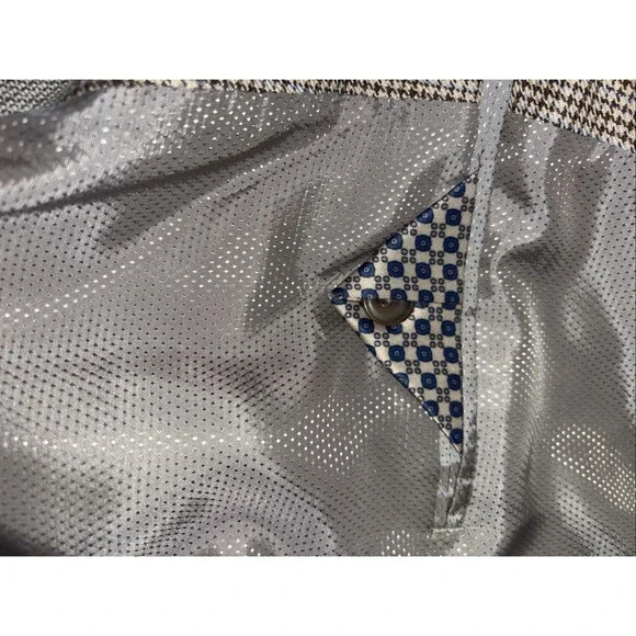 Mens 44L Michael Kors Tan Blue Houndstooth Suit Jacket Sport Coat - Picture 8 of 10